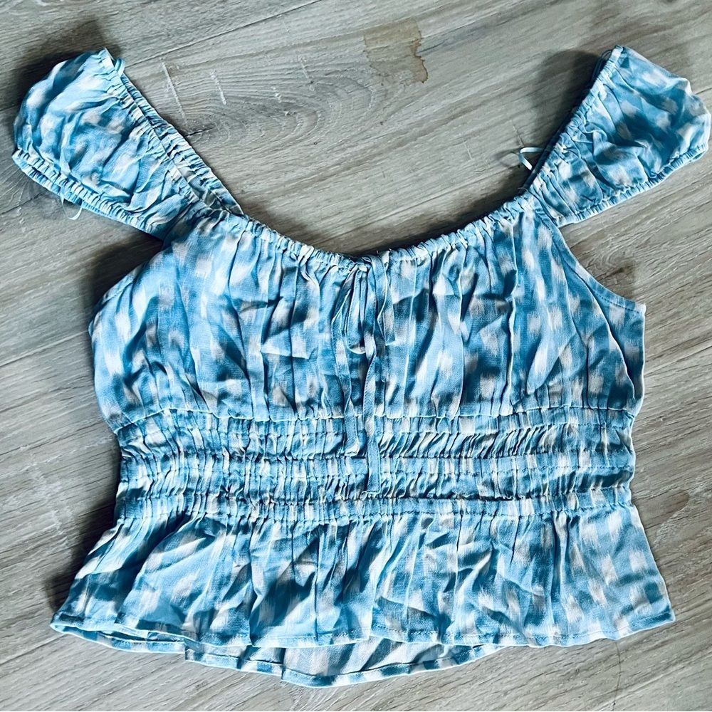 NWT Cotton Candy LA Cottagecore Fairycore Blue Tie-Dye Ruched Off-Shoulder Top M